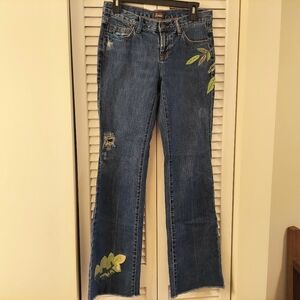 Vintage Anthropologie Distressed Embroidered Jeans Size 28